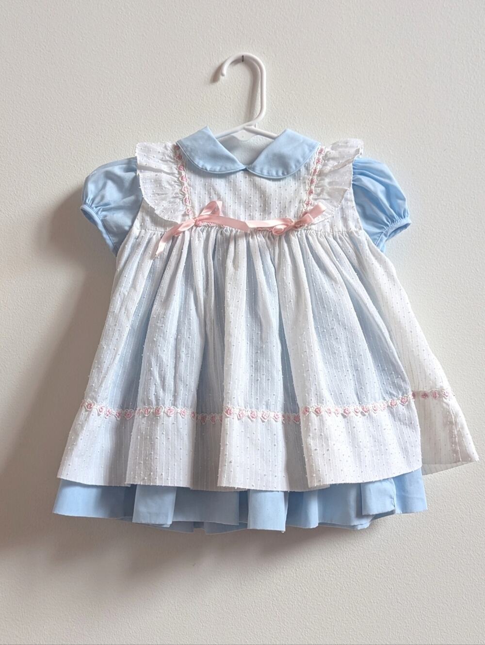 Vtg Ci Castro Co Dress 12m Baby Girls Blue Pinny Dainty Girly Classic